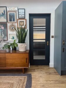 crittall style door in the kitchen with reeded glass