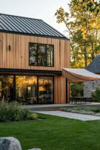 a flat pack home with large windows